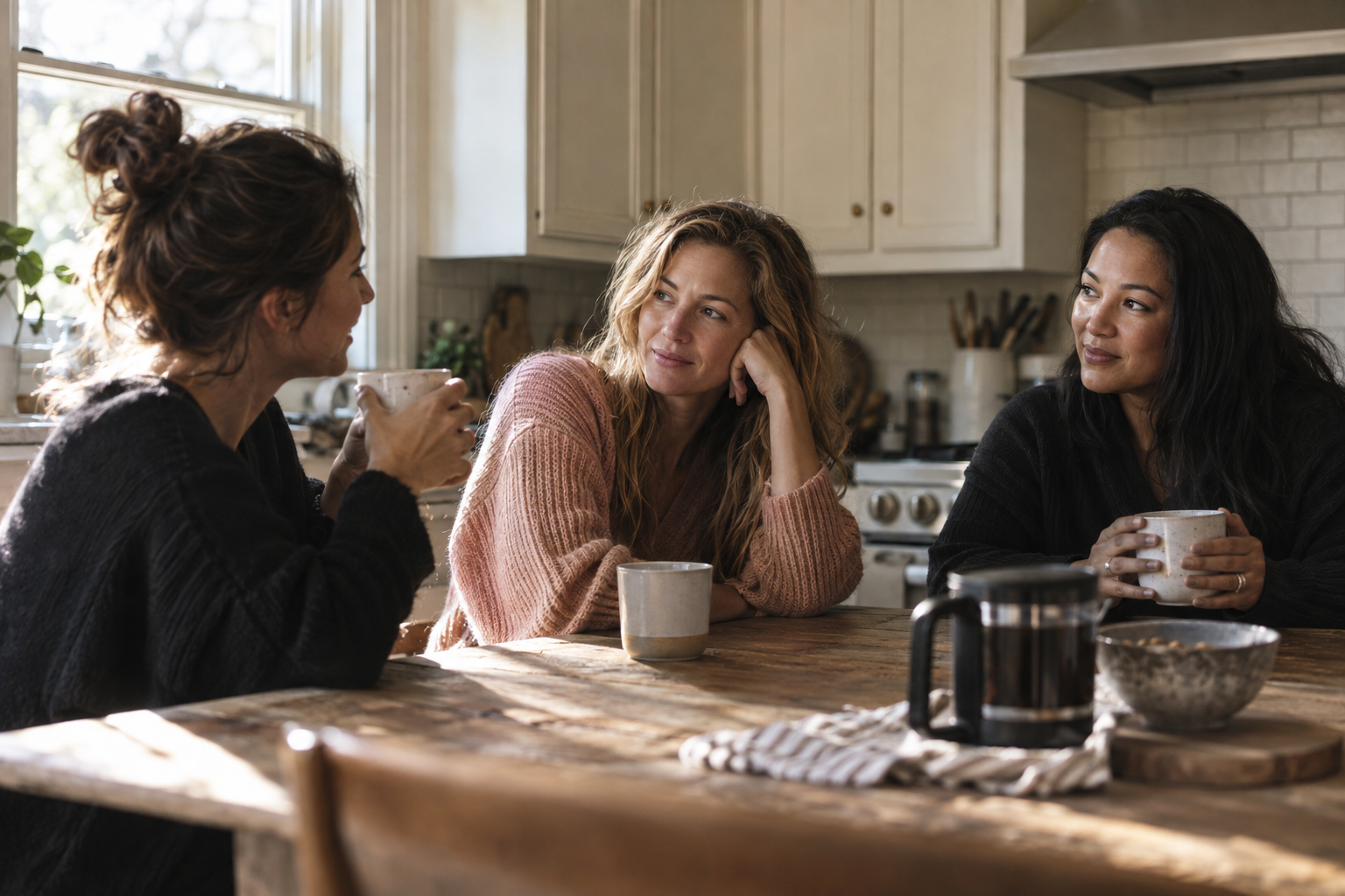 Women sharing a casual conversation over coffee
